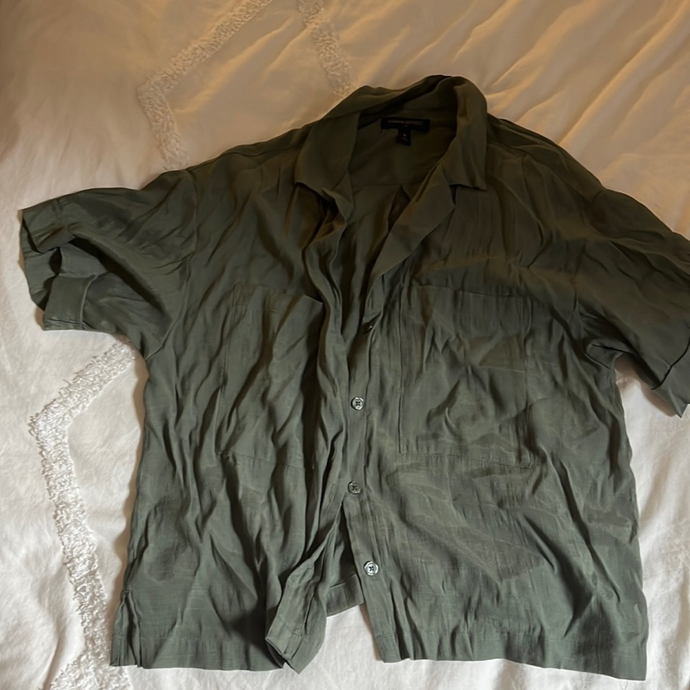 Green button up blouse from Banana Republic- sorry for wrinkles